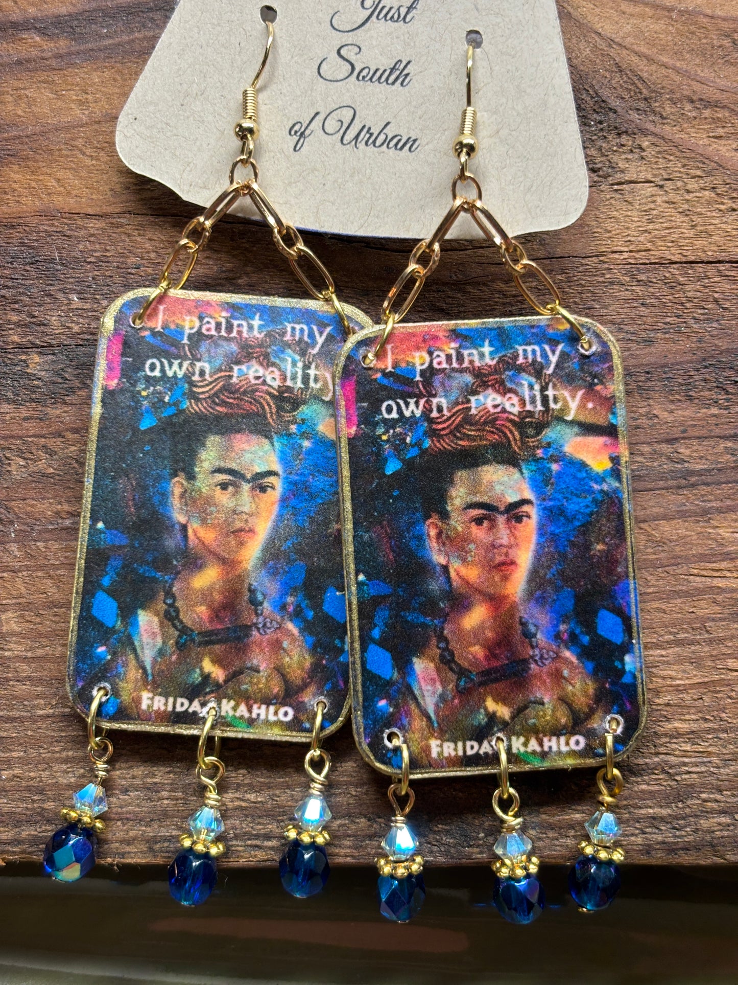 Mexican Art Earrings with Faceted Crystal Dangles, 4" x 1.25", Lightweight