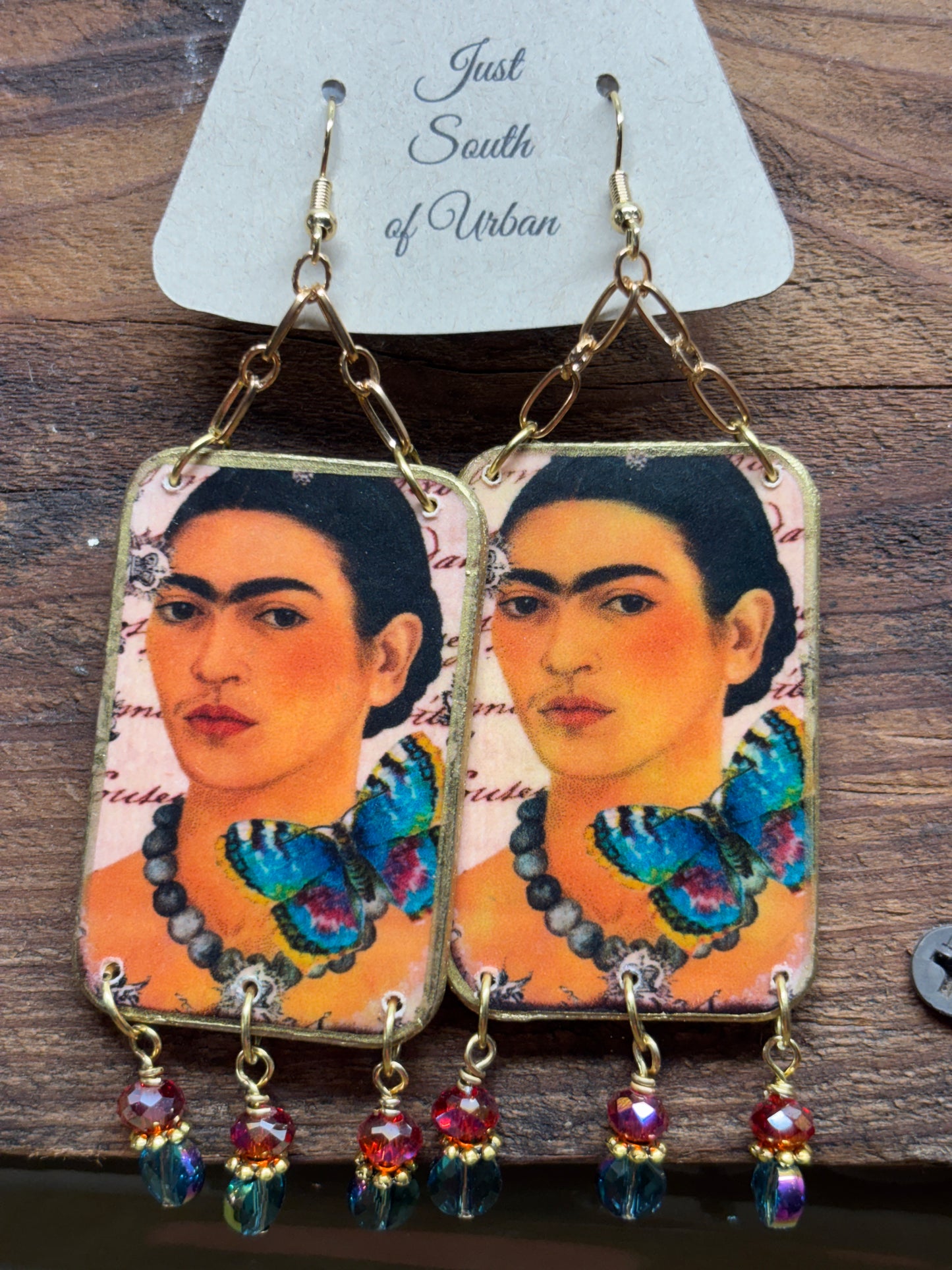 Mexican Art Earrings with Butterflies and Sparkly Faceted Beads, 4" x 1.25" Super Lightweight
