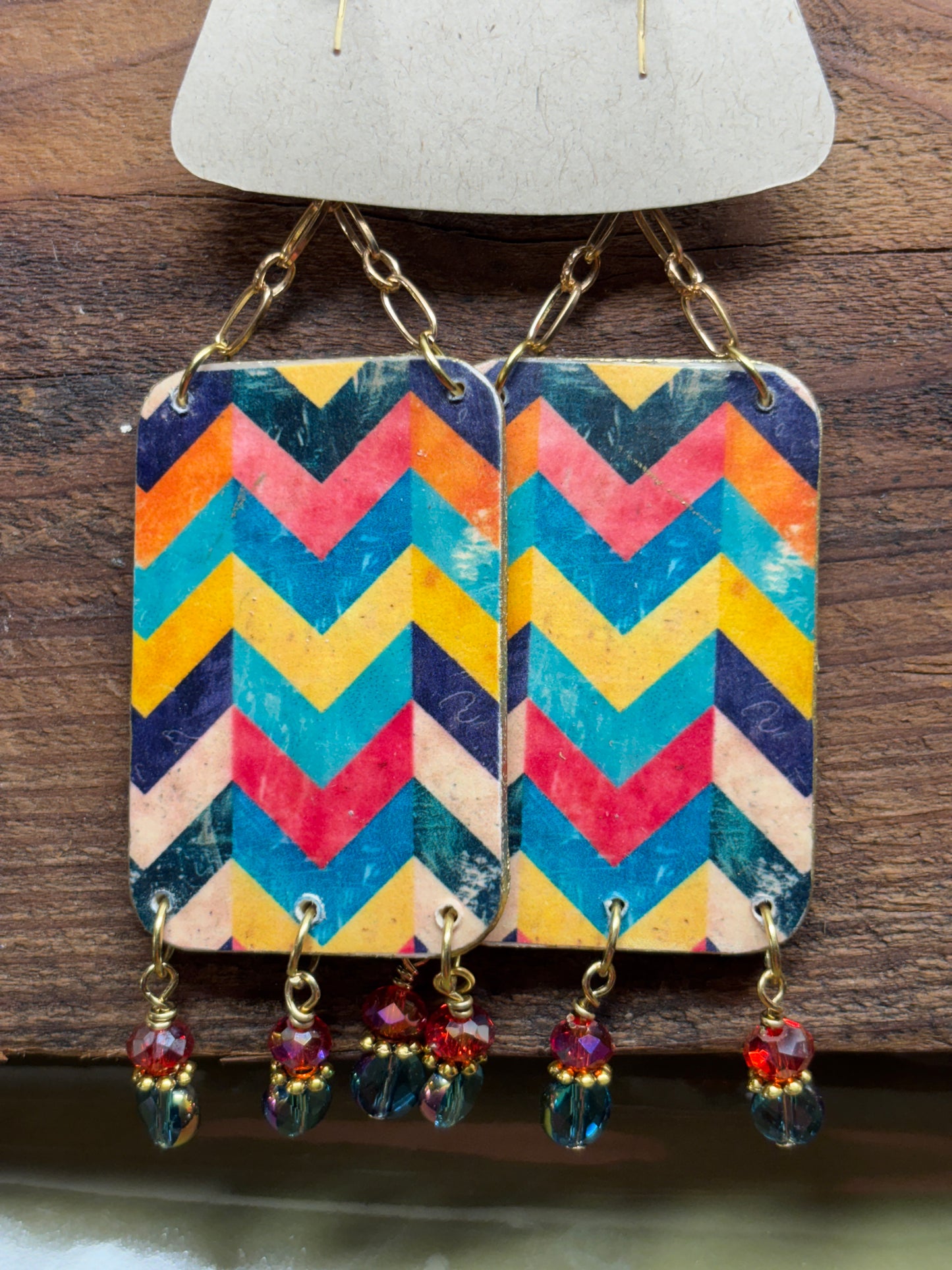 Mexican Art Earrings with Butterflies and Sparkly Faceted Beads, 4" x 1.25" Super Lightweight