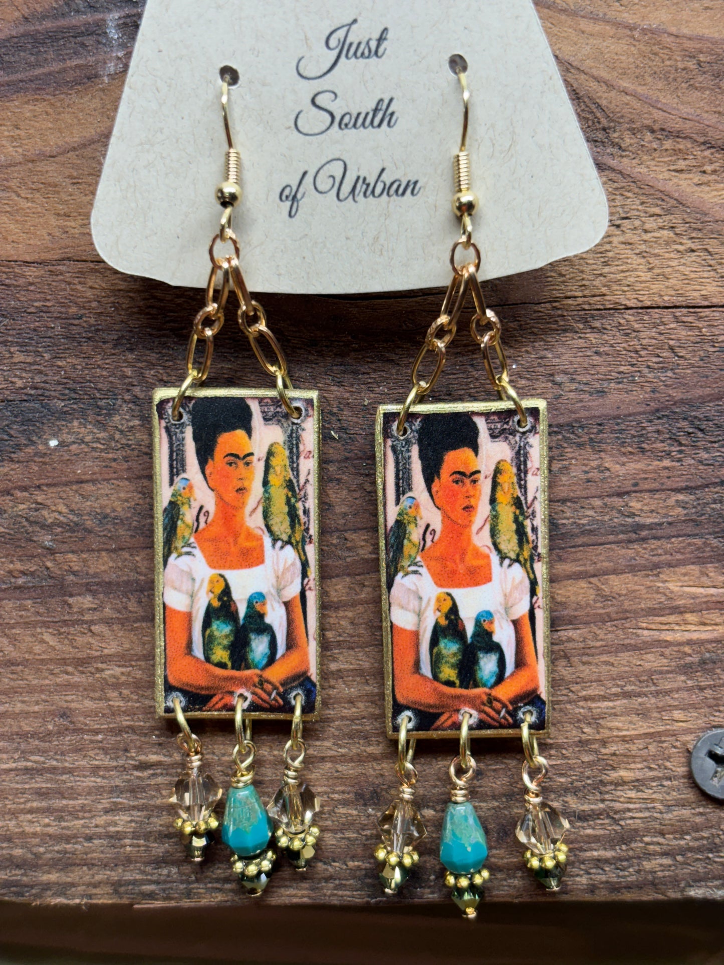 Handmade Earrings Mexican Art, Parrots, Lightweight, 4" x 3/4"