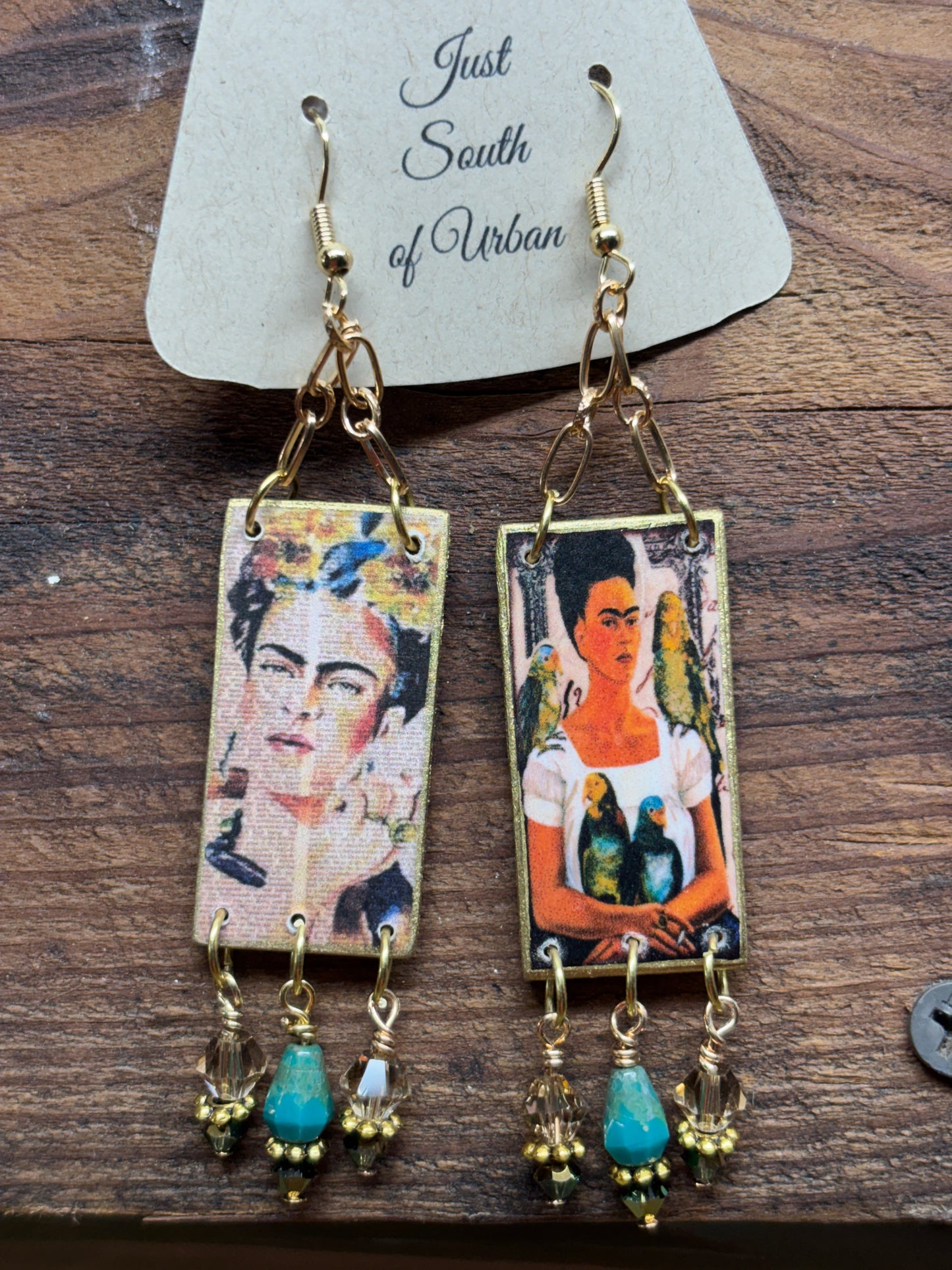 Handmade Earrings Mexican Art, Parrots, Lightweight, 4" x 3/4"