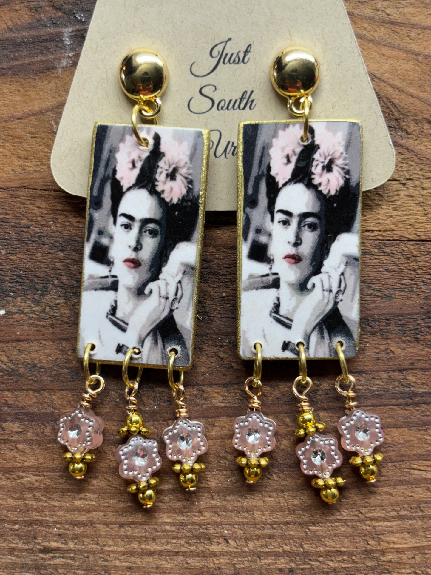 Mexican Inspired Artistic Earrings, Black and White with Pops of Pink and Gold 3" x 3/4" wide