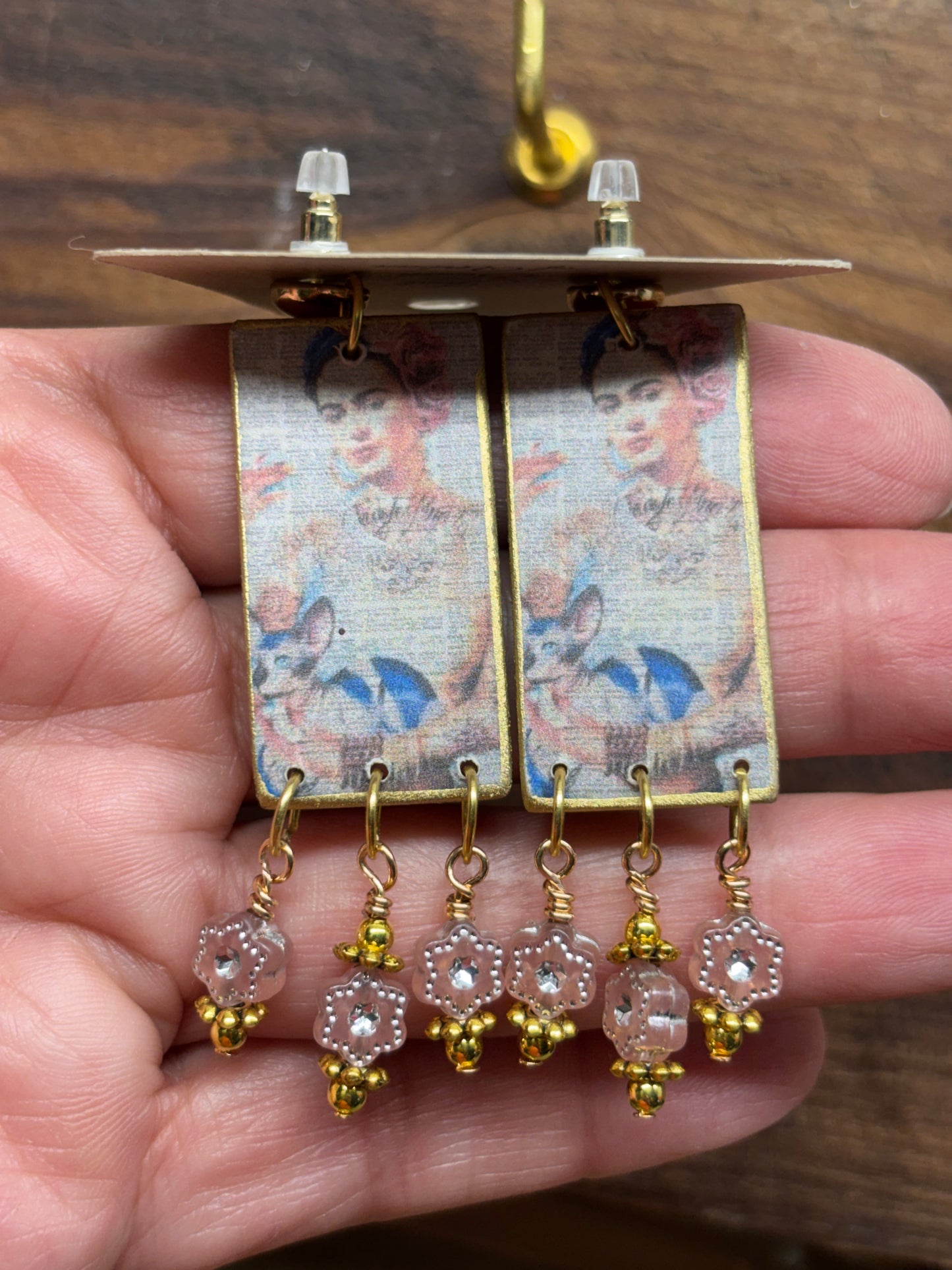Mexican Inspired Artistic Earrings, Black and White with Pops of Pink and Gold 3" x 3/4" wide