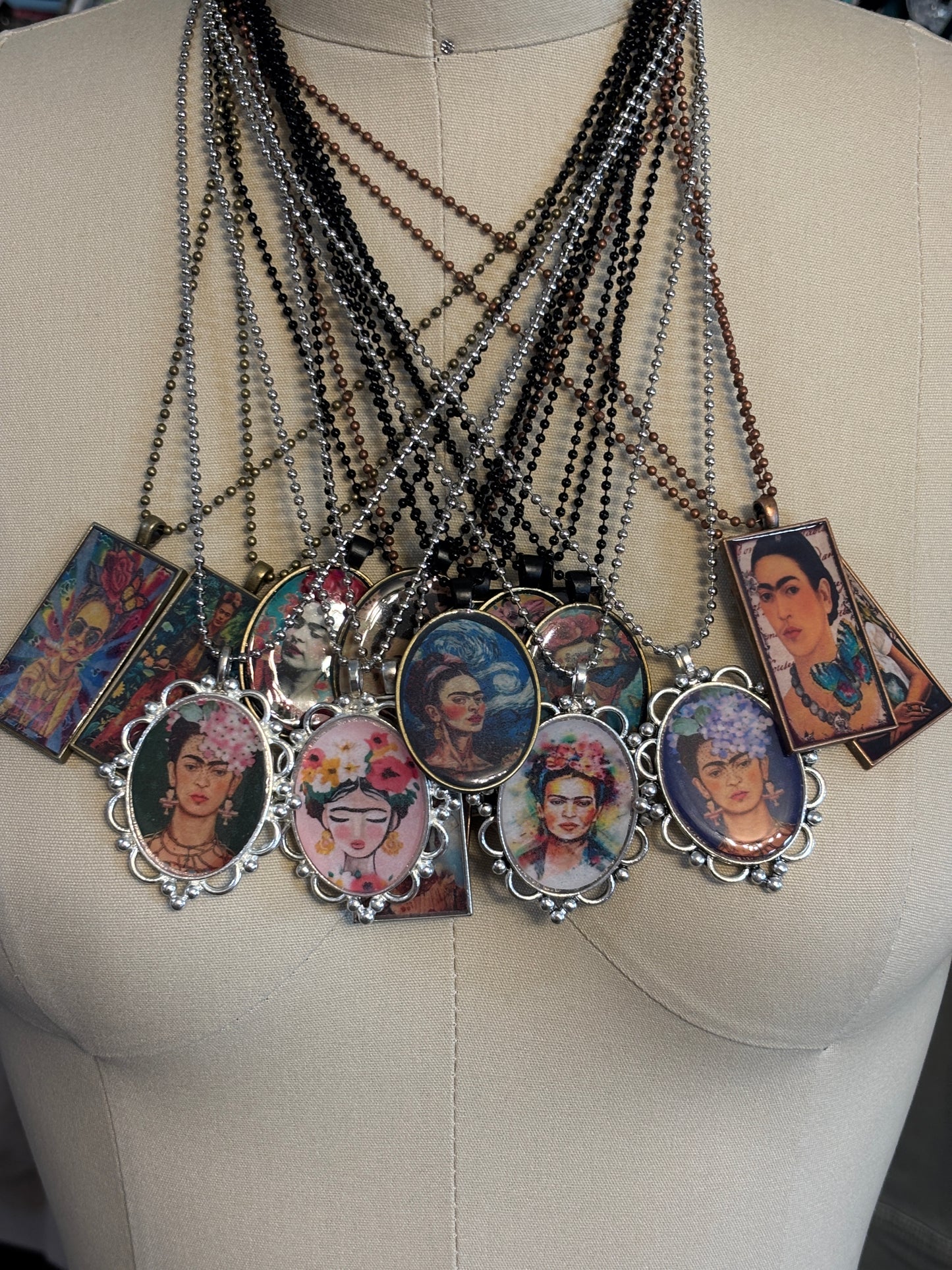 Cool Mexican Art Inspired Pendant Necklace, 22" Long, Vibrant Pinks and Yellows