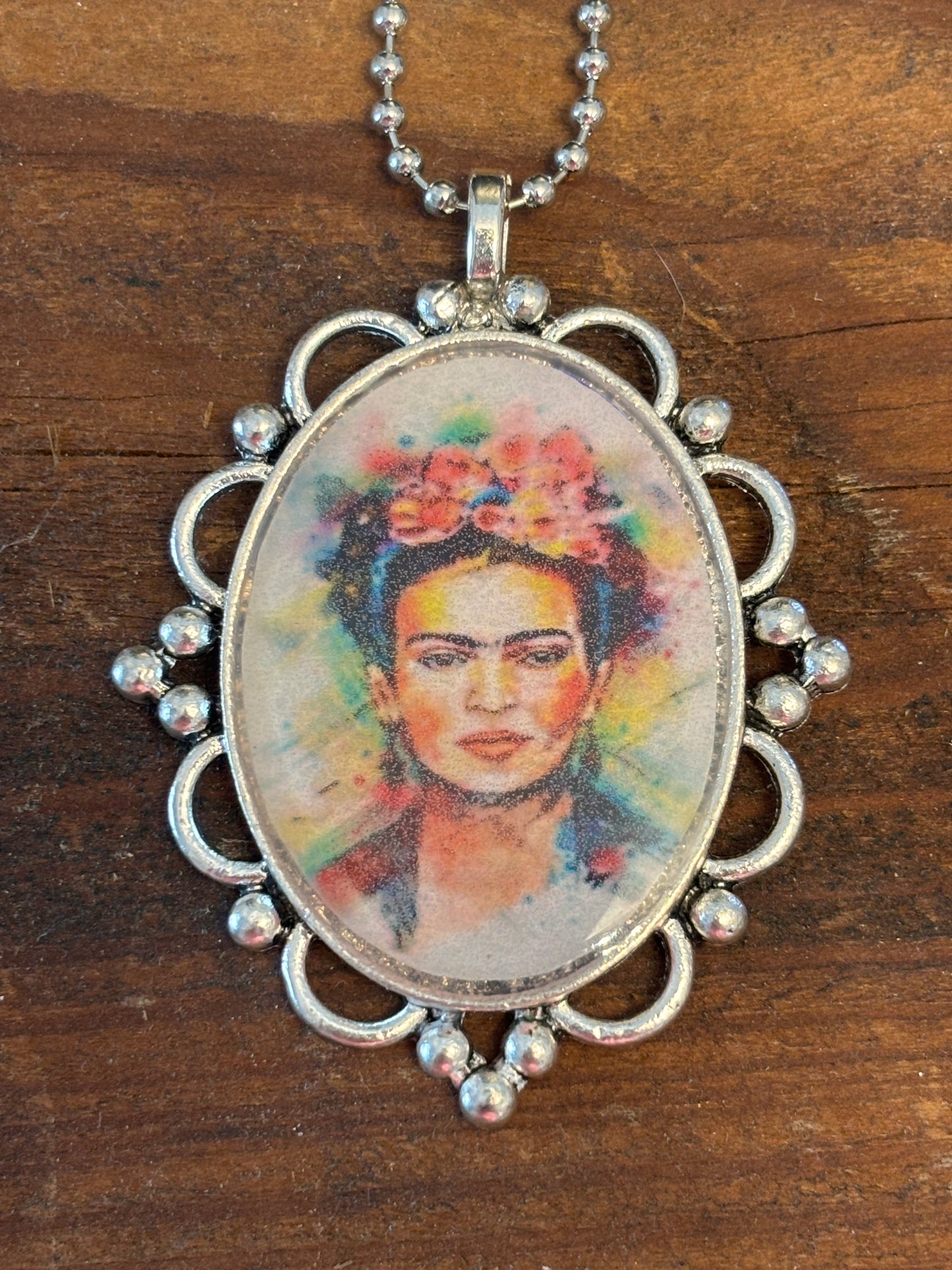 Mexican Art Inspired Pendant Necklace, Vibrant Colors, Hand Poured Resin, 22" Long