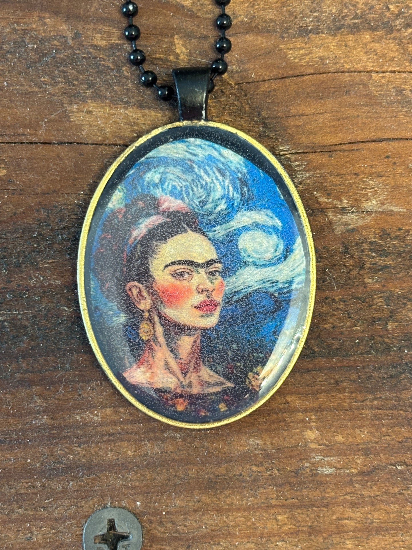 Mexican Latina Inspired Artistic Pendant, 22" Long, Hand Poured Resin