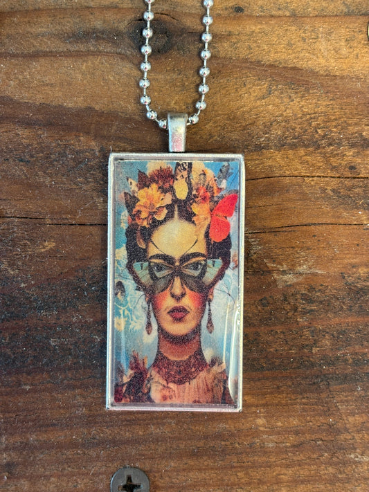 Mexican Art Inspired Handmade Necklace, Fall Colors, 22" long, 2" x 1" Pendant