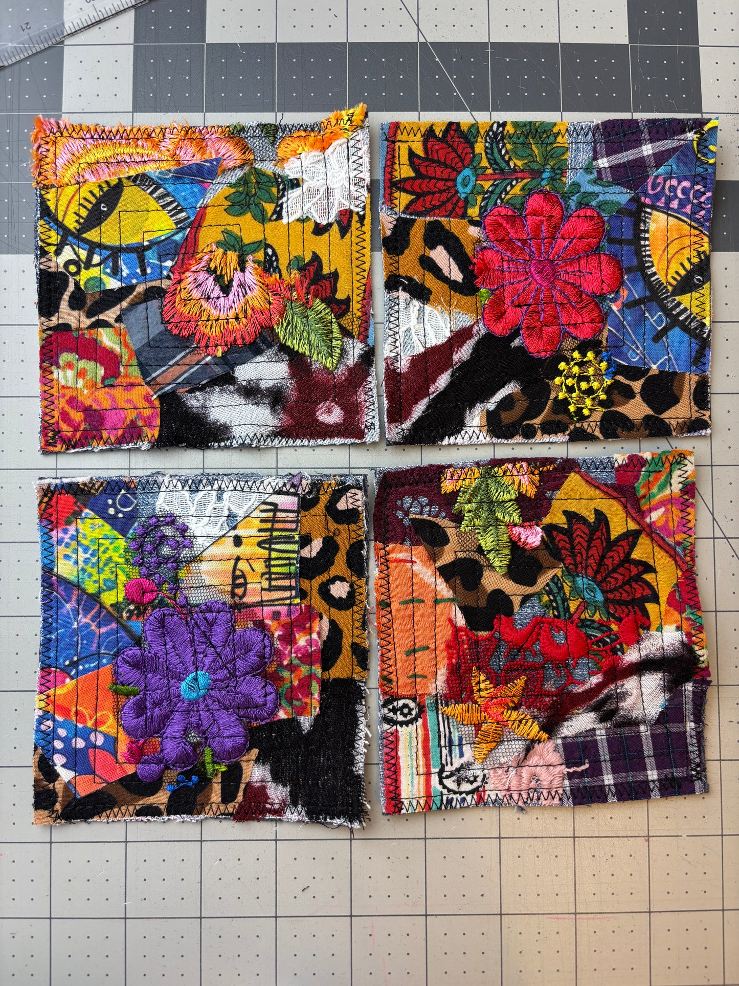 Scrappy Coasters, 4" X 4", Denim Cheetah Print Bottoms