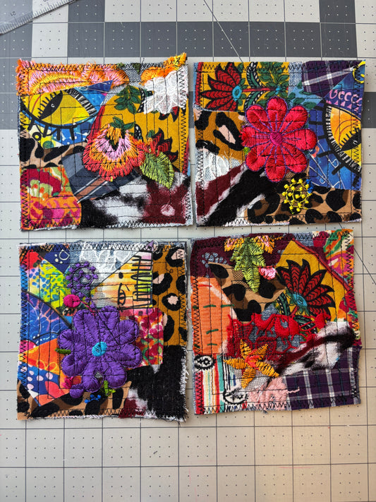 Scrappy Coasters, 4" X 4", Denim Cheetah Print Bottoms