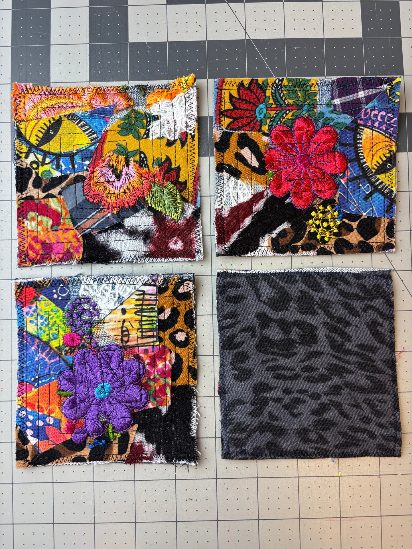 Scrappy Coasters, 4" X 4", Denim Cheetah Print Bottoms