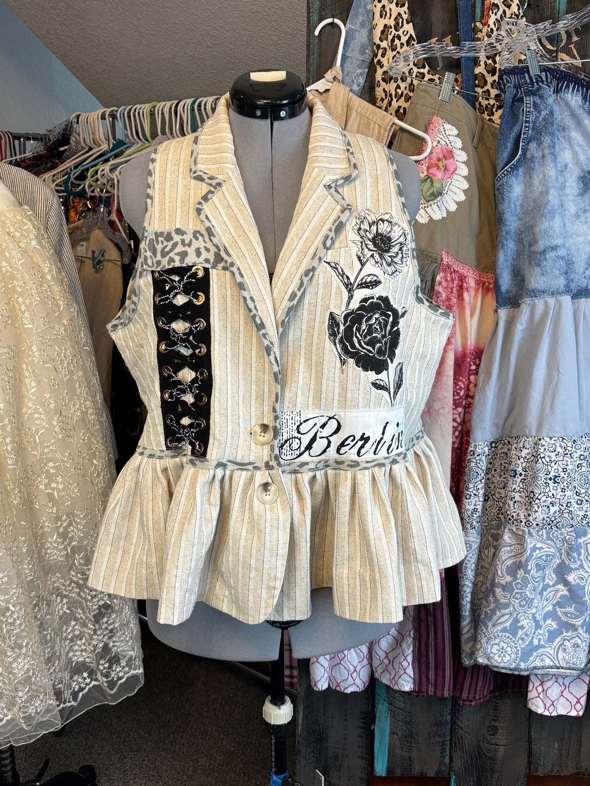 Up-Cycled Linen Jacket to Linen Vest with Ruffle