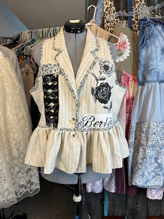 Up-Cycled Linen Jacket to Linen Vest with Ruffle