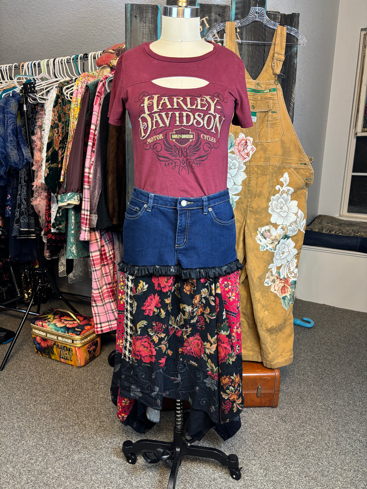 Bohemian Skirt, Up-Cycled Michael Kors Denim Pants, Size 8