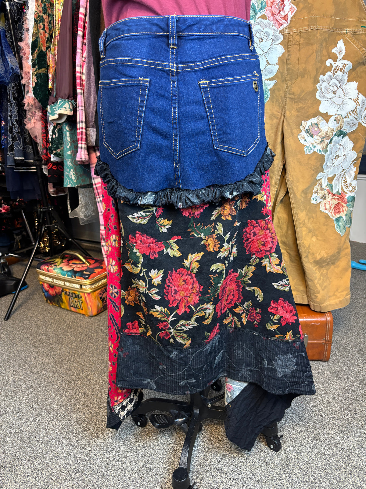 Bohemian Skirt, Up-Cycled Michael Kors Denim Pants, Size 8
