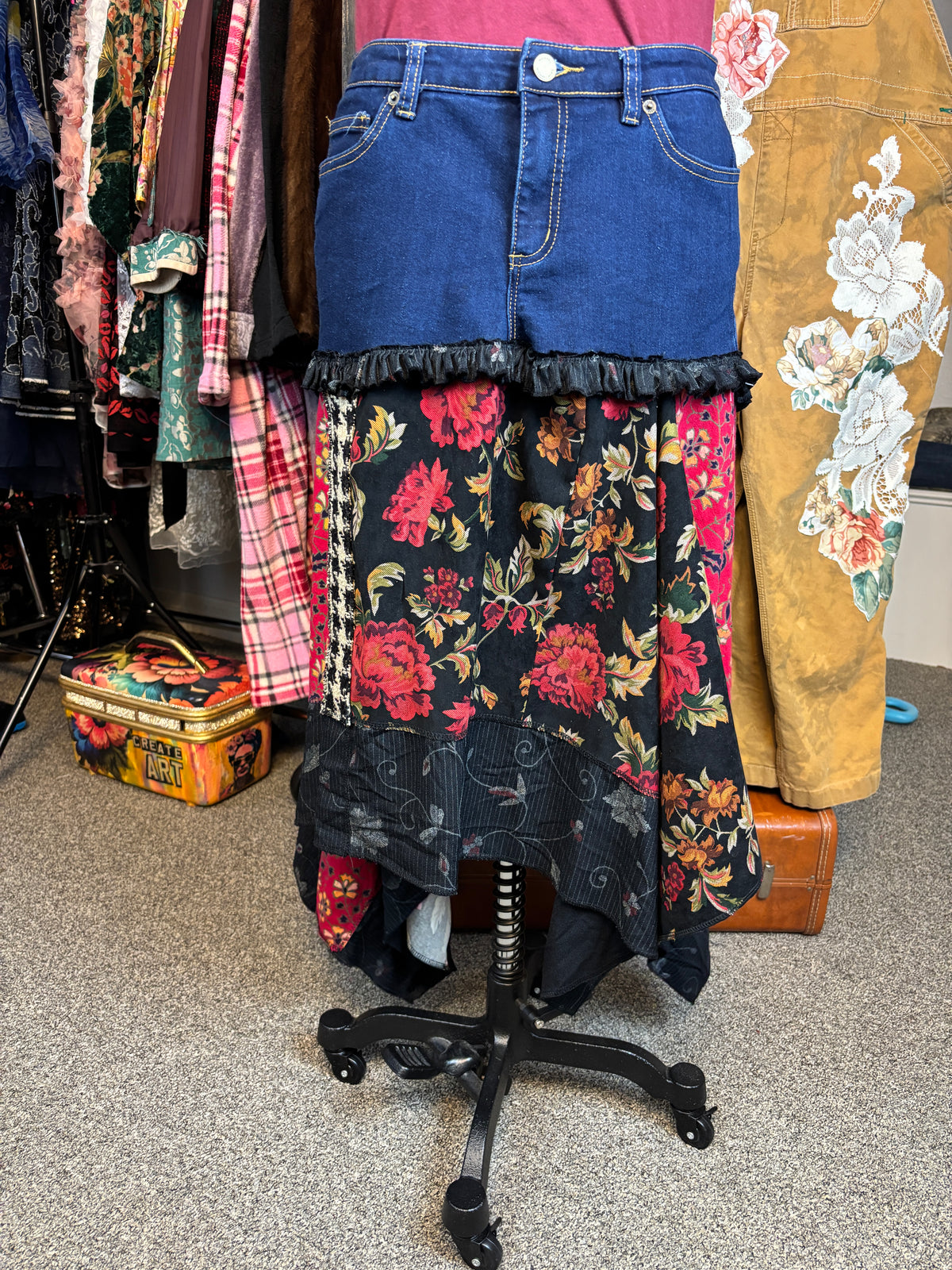 Bohemian Skirt, Up-Cycled Michael Kors Denim Pants, Size 8