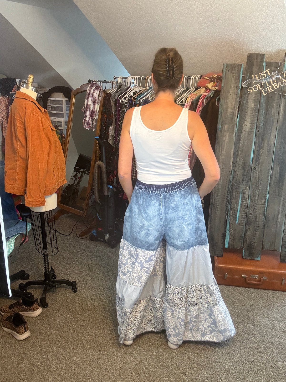 Palazzo Pants, Up-Cycled Denim Pants, Drawstring Waist Fits Size M-XL (33-42)