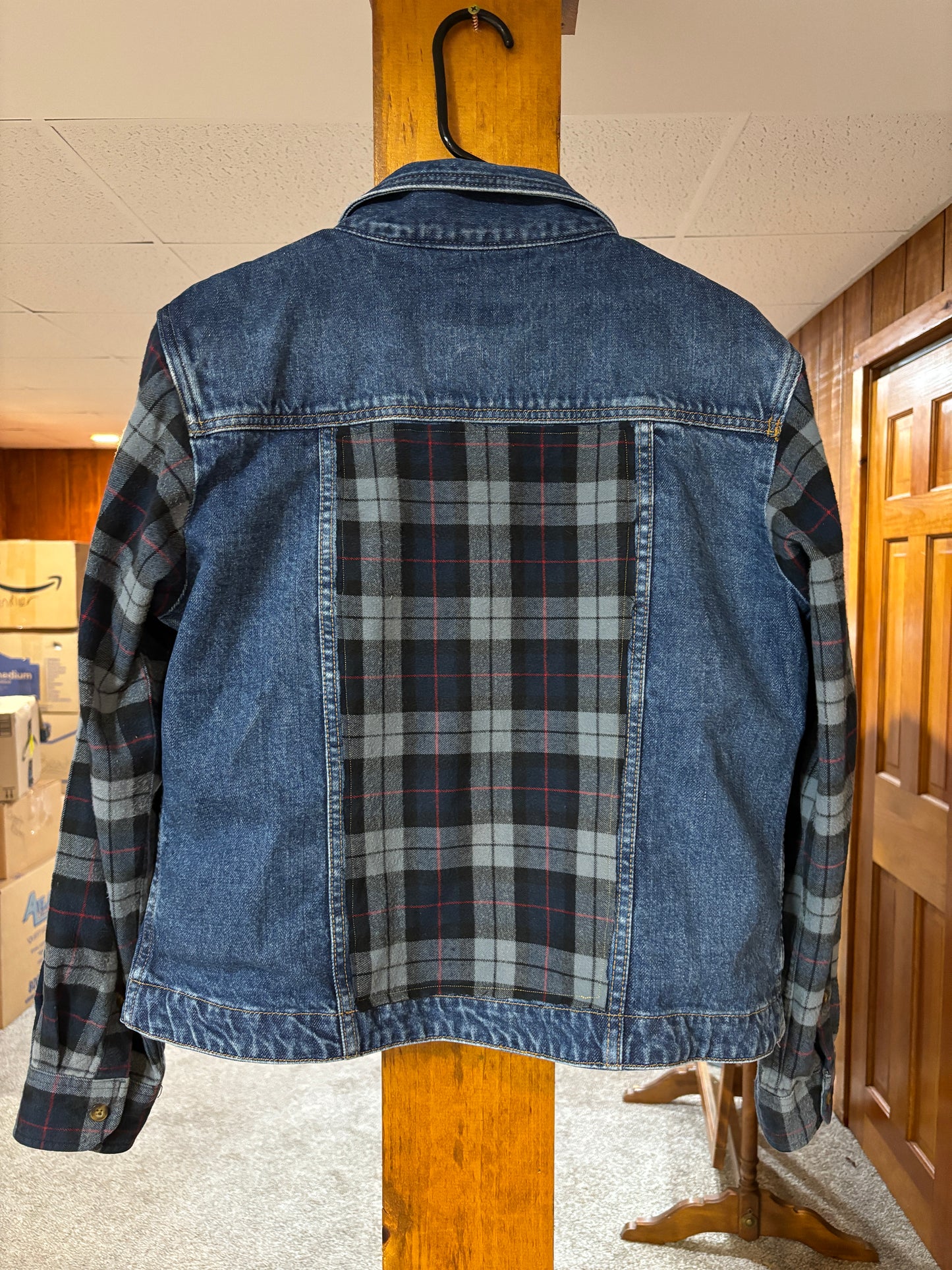 Upcycled Demin and Flannel Jacket, Cozy for Fall, Country, Western, Rustic, Summer Concerts