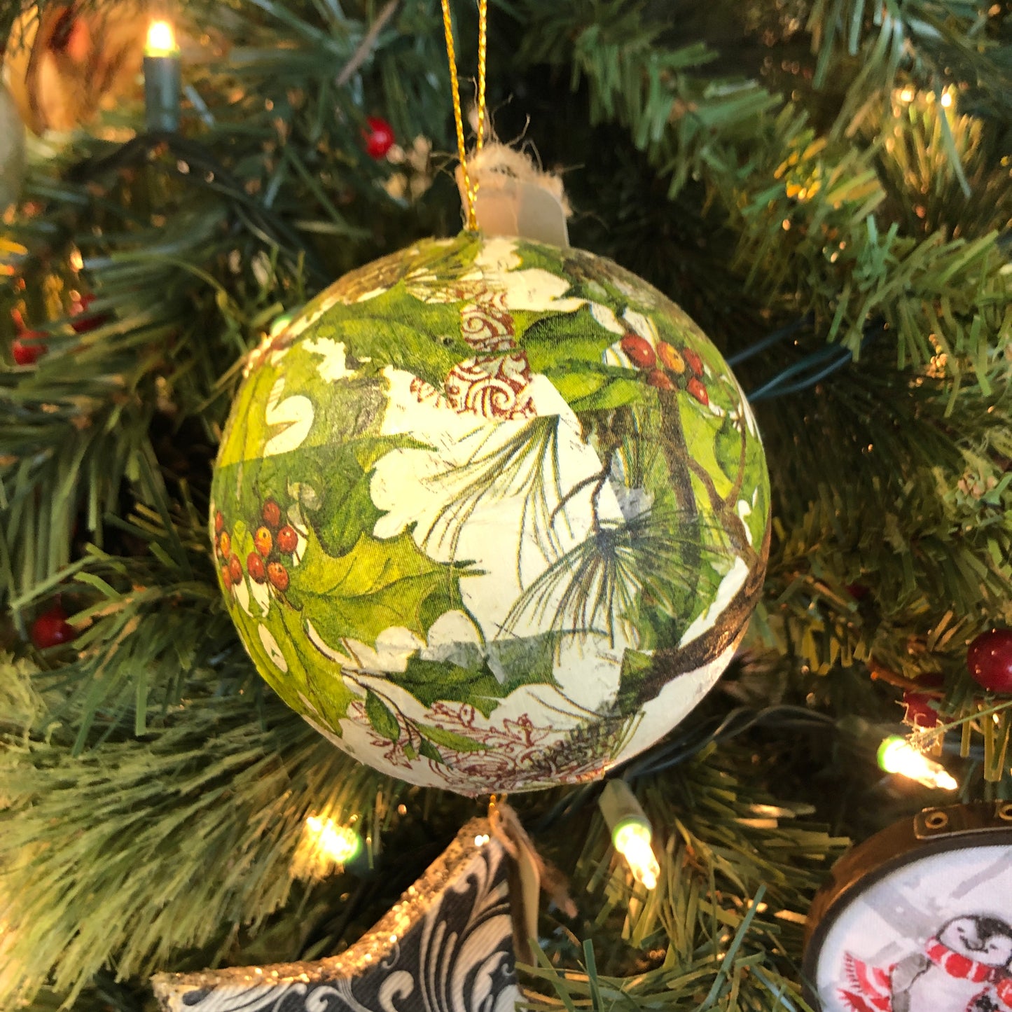 Set of 10 Paper Mache Decoupaged Handmade Christmas Ornaments, Vintage, Retro, Santa, Holiday