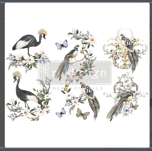 Rare Birds Furniture Transfers by Prima, 6 x 12 inches, 3 Sheets
