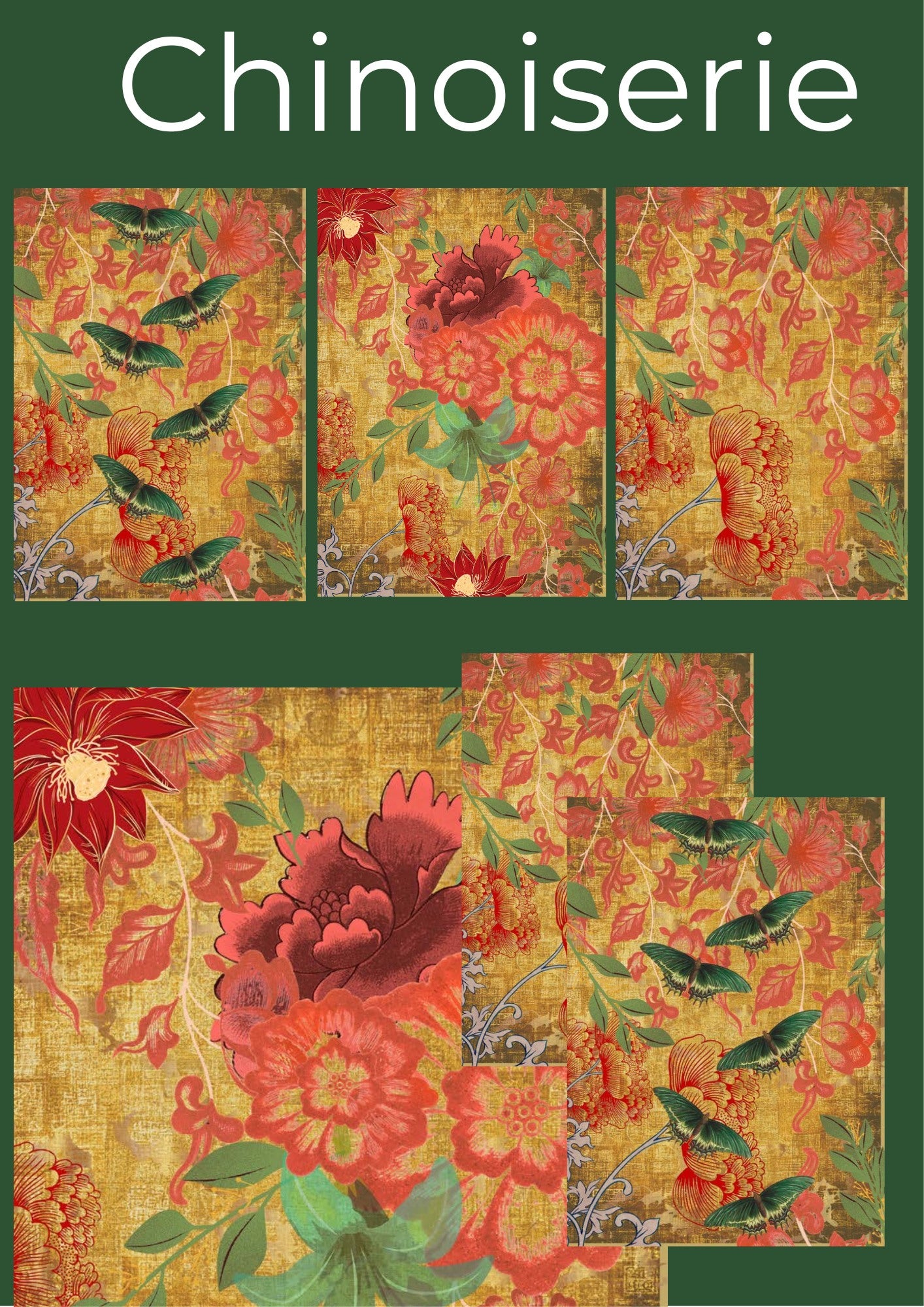 CHINOISERIE, Made by Marley, Decoupage Papers, Set of 3 Sheets