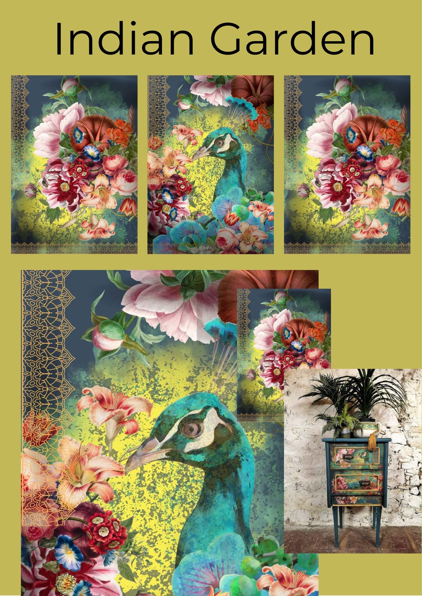 INDIAN GARDEN, Made by Marley, Decoupage Papers, Set of 3 Sheets