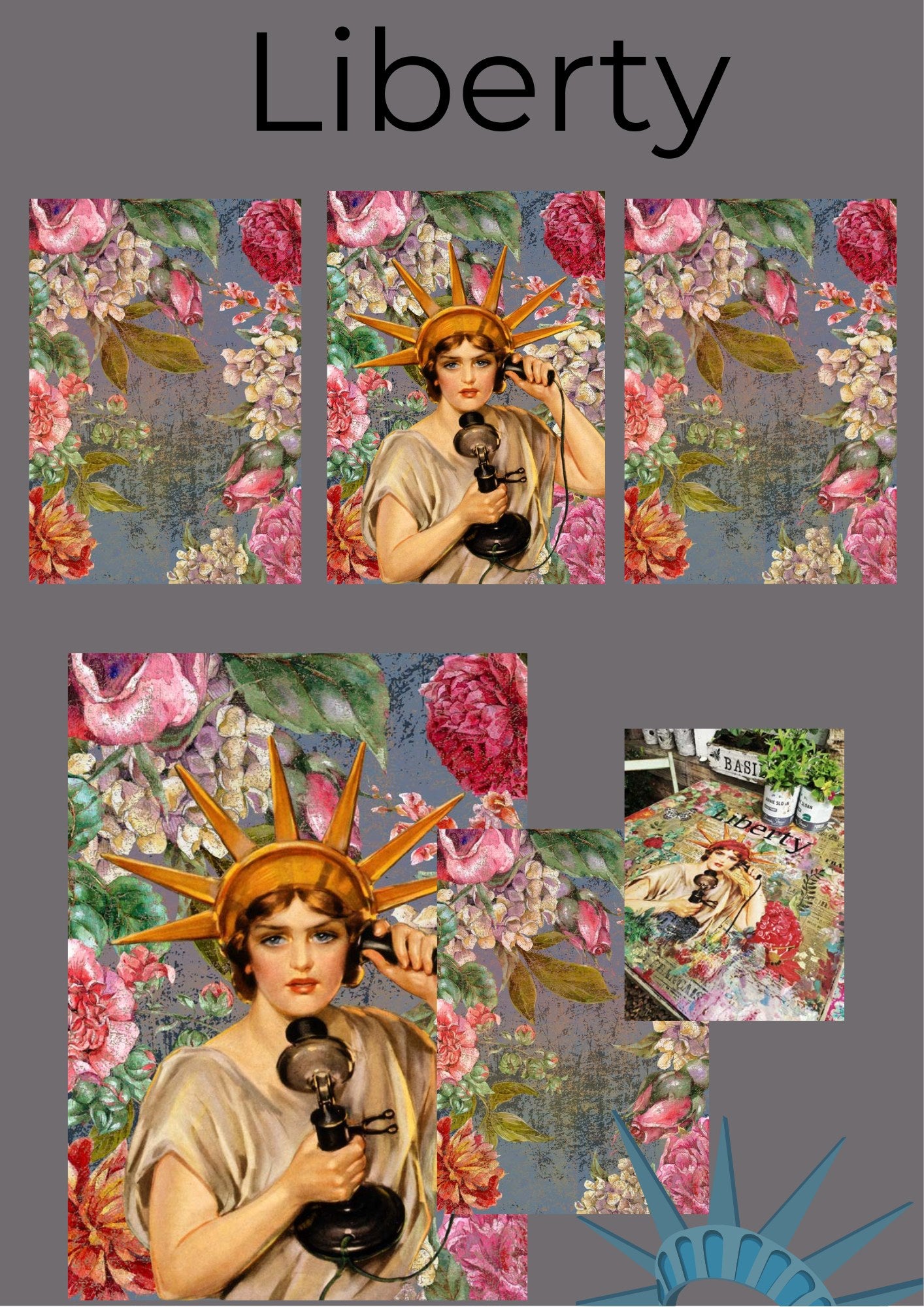 LIBERTY, Made by Marley, Decoupage Papers, Set of 3 Sheets