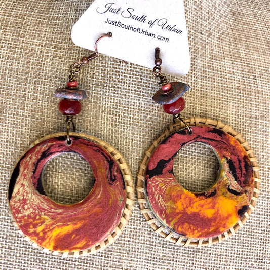 Bohemian Flair Paint Pour Earrings, 3.75" Long and 2" wide, Lightweight Fun and Funky Hippie Girl