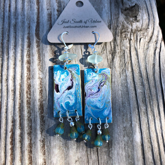 Blue Sky Paint Pour Earrings
