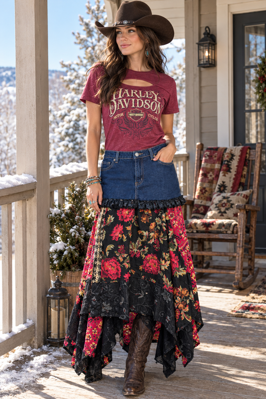 Bohemian Skirt, Up-Cycled Michael Kors Denim Pants, Size 8