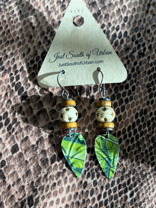 Tin, Bone and Wood Earrings