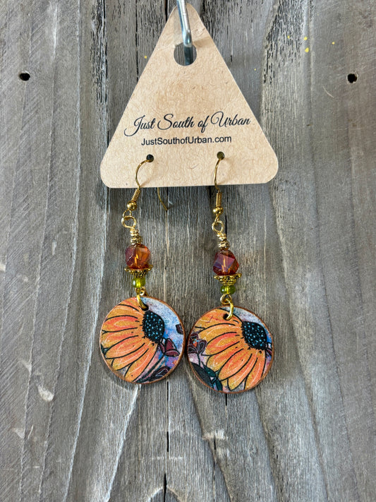 Black Eyed Susan's Original Art Decoupaged Earrings