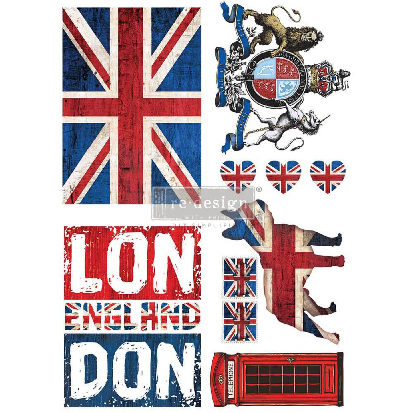 LONDON LOVE, Furniture Transfer Decal by Re-Design with Prima, 24″X35″