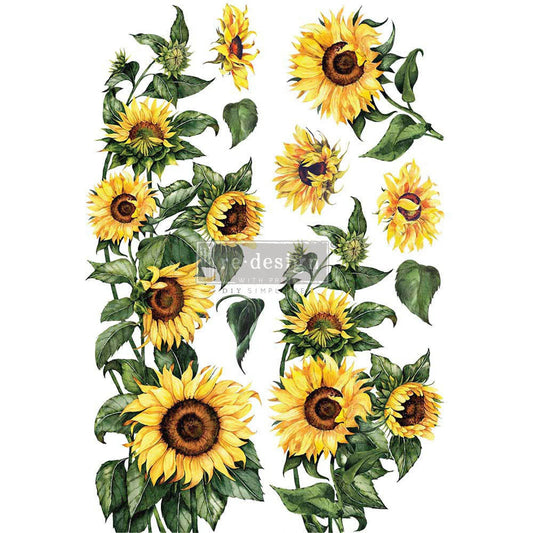 SUNFLOWERS, Furniture Transfer Decal by Re-Design with Prima, 24″X35″, CUT INTO 2 SHEETS