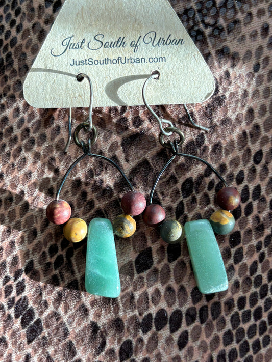 Sterling Silver Wire and Stone Beaded Earrings