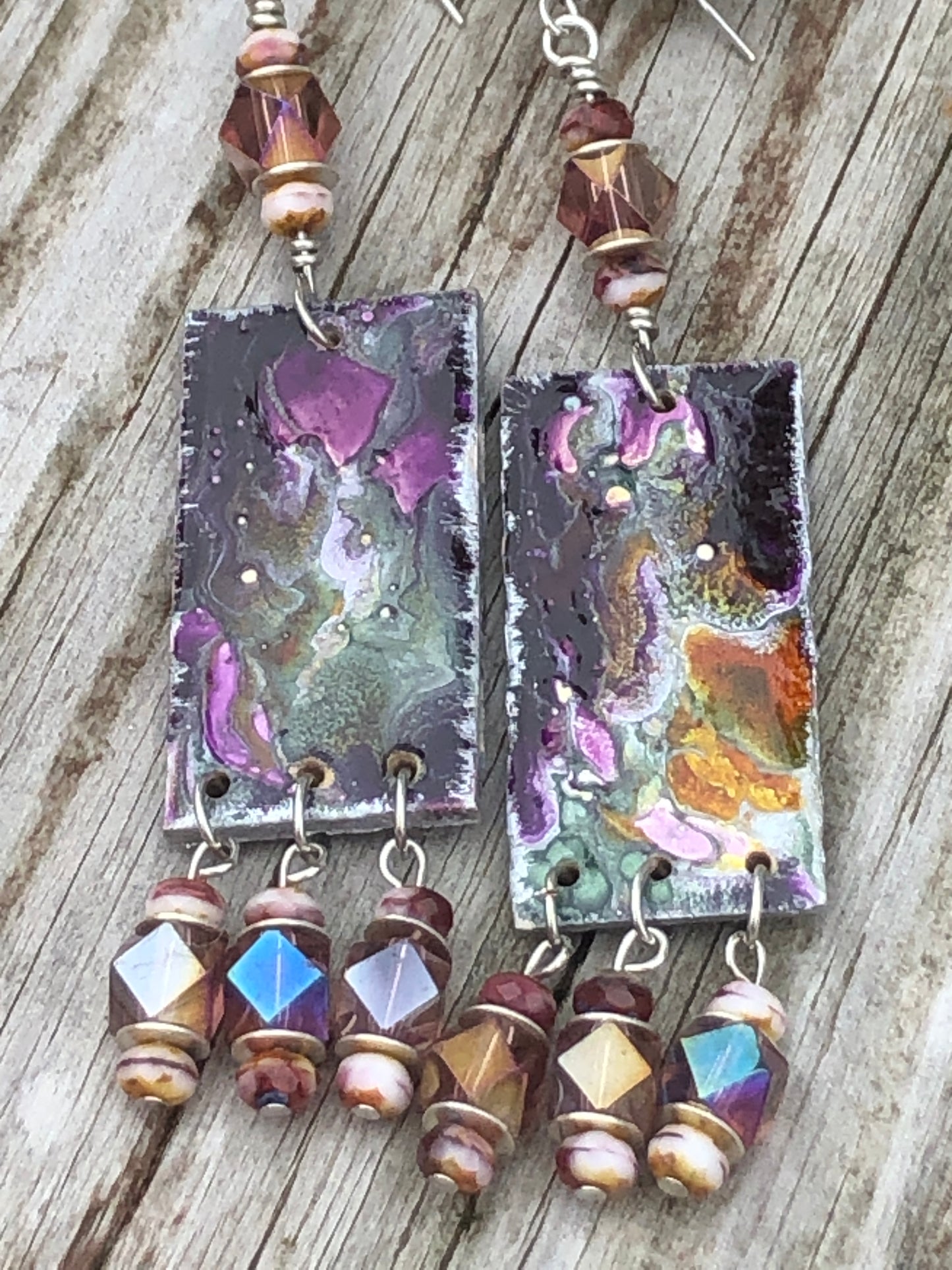 The Element of Space, Paint Pour Earrings, Long and Lightweight 4" x 3/4"