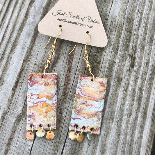 Coral Reef, Paint Pour Earrings, 3" x 3/4", Light Weight
