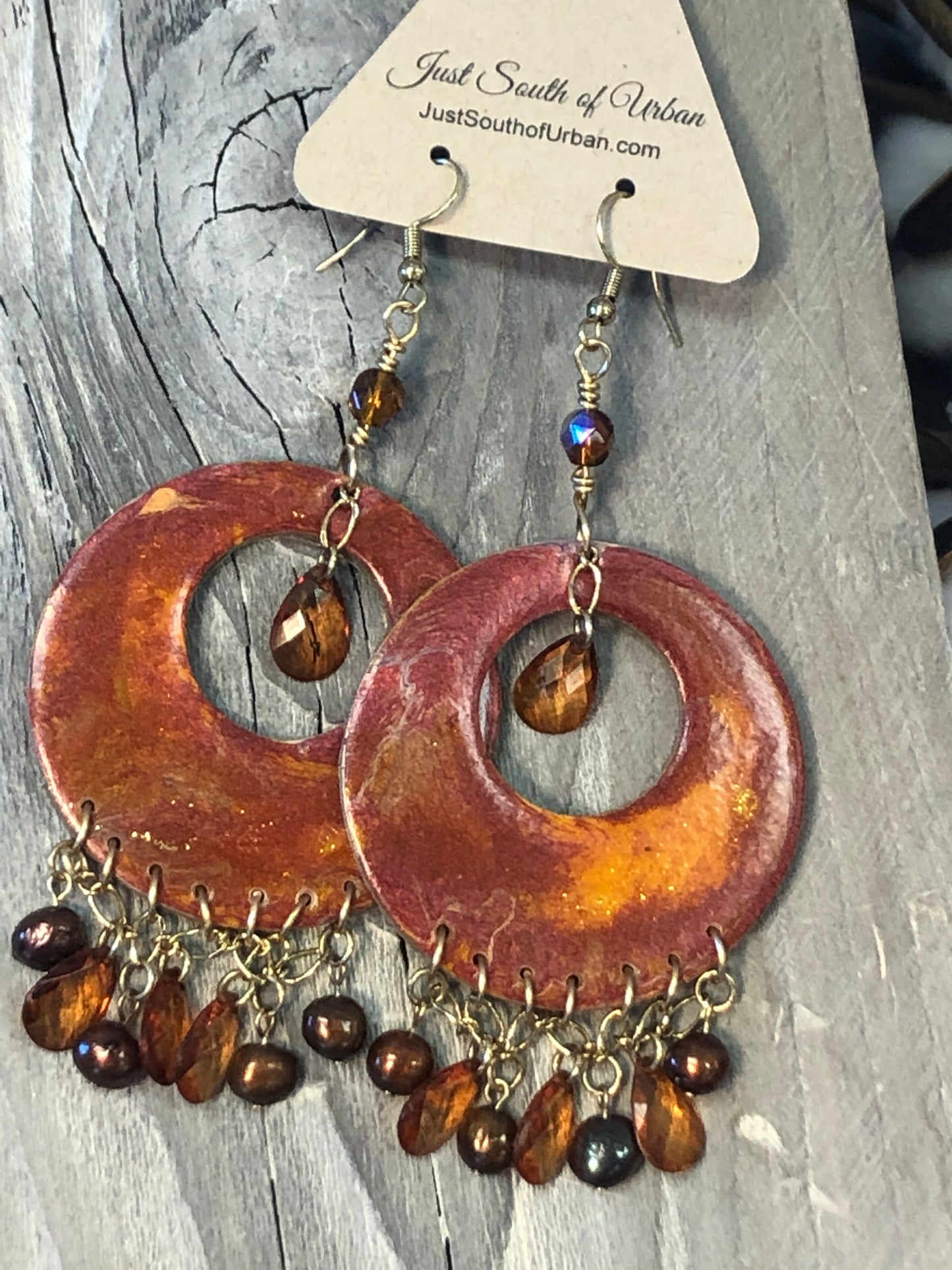 Dancing Gypsy, Paint Pour Earrings, 4.25" x 2", Lightweight, Rustic Tones