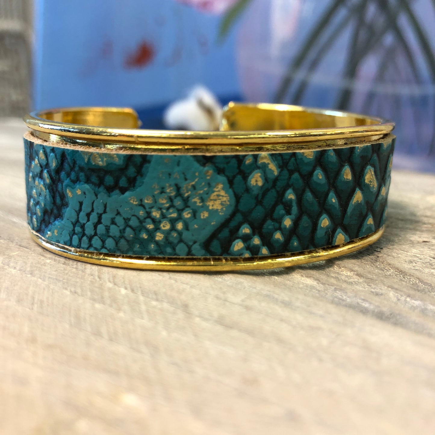 Gold Tone Brass Leather Bracelet Cuff, Choose Your Fave