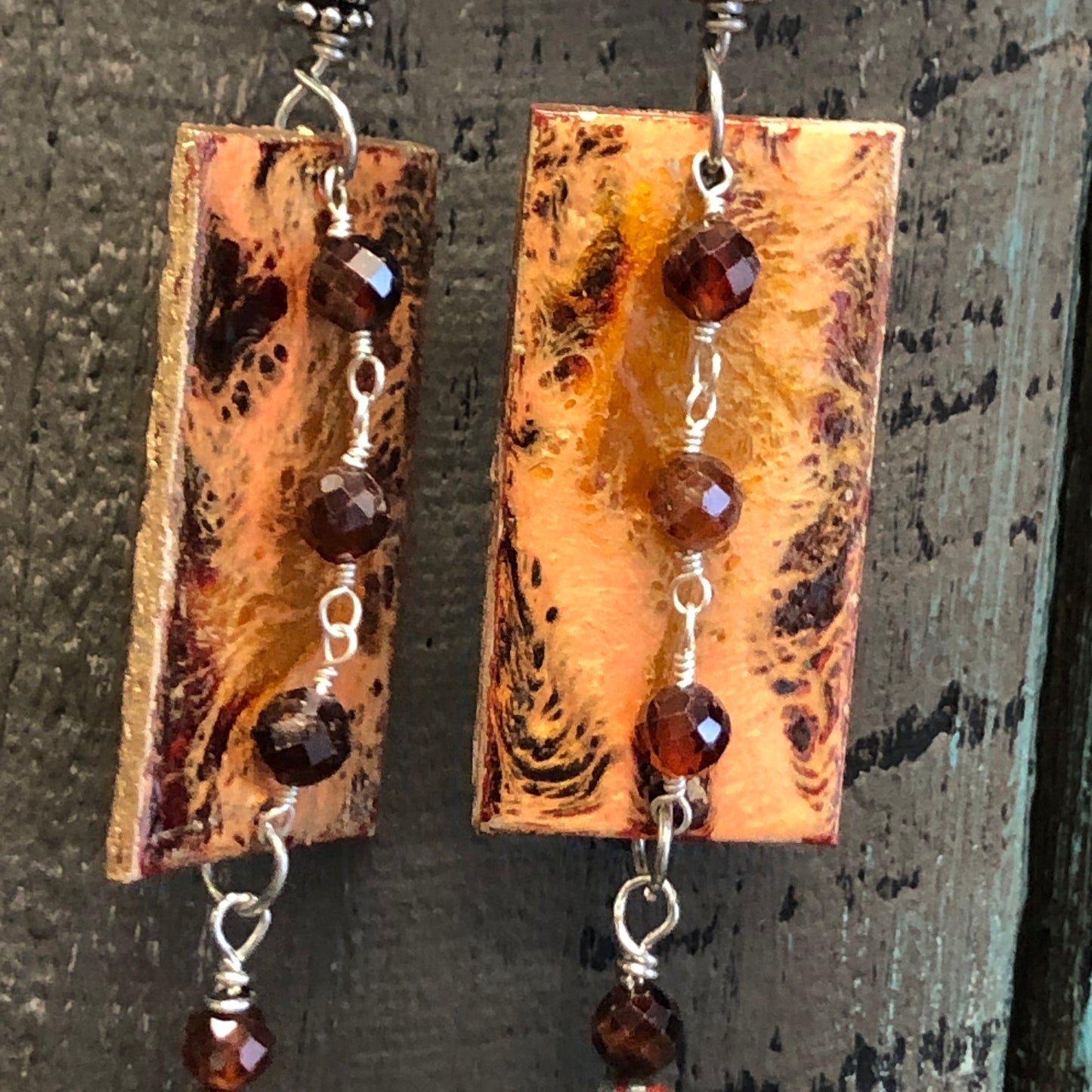 Hilo Hot, Paint Pour Earrings, Czech Beads and Faceted Garnets