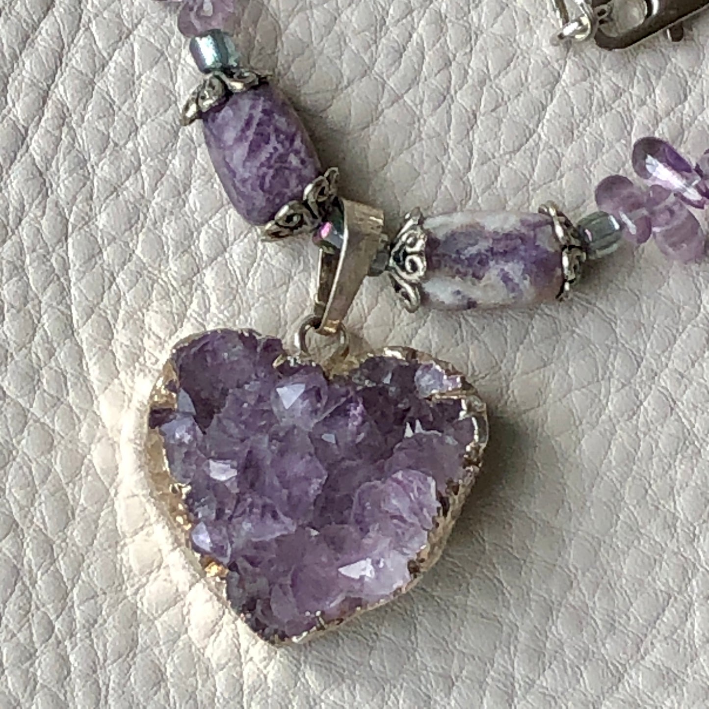 Amethyst Teardrop and Heart Necklace