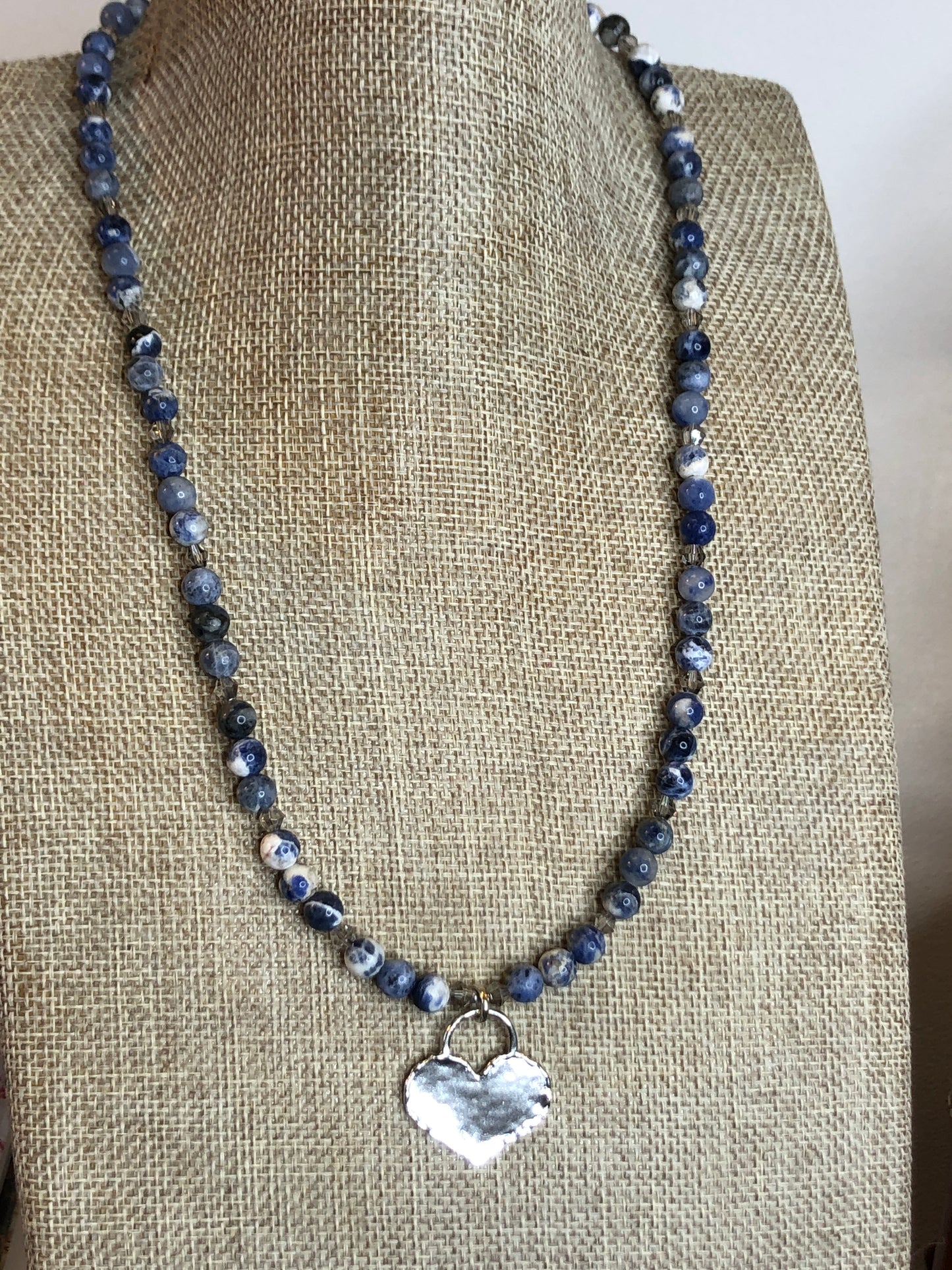 Sterling Silver Heart Pendant on Sodalite Gemstone Necklace