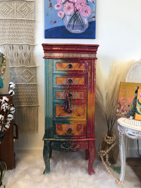 Bohemian Flair, Hand Painted Jewelry Armoire