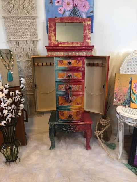 Bohemian Flair, Hand Painted Jewelry Armoire