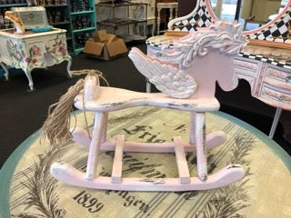 Rocking Horse Decoration, Pink, Handmade, Solid Wood, Child's Room, Little Girl