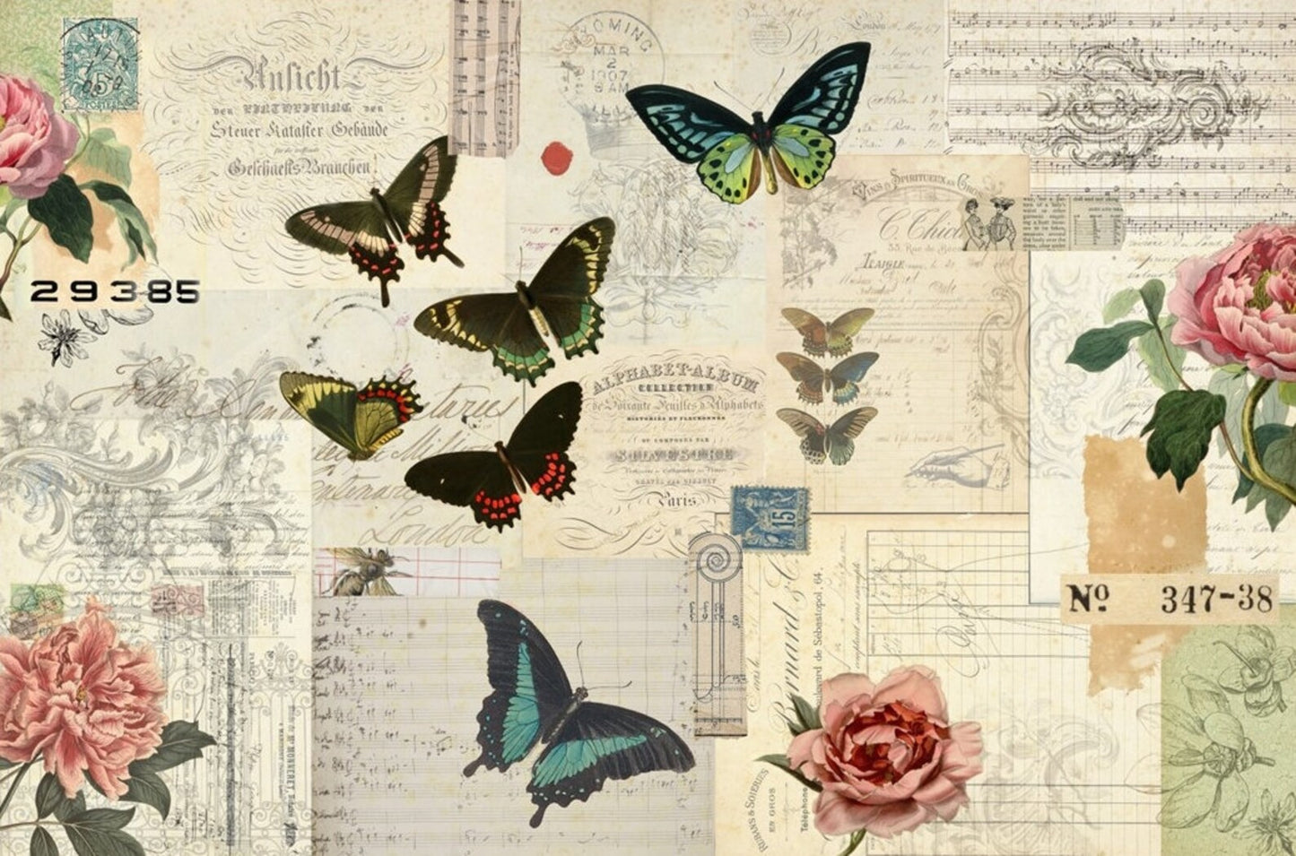 BUTTERFLY MASTERBOARD Decoupage Paper by Roycycled 20 x 30 inches