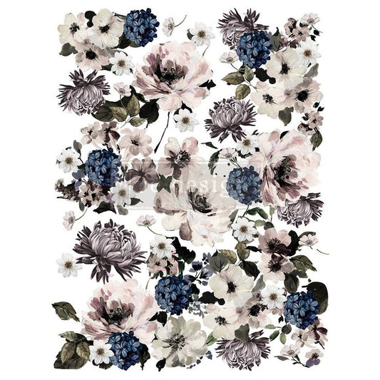Dark Floral, Furniture Transfer Decal by Re-Design with Prima, 24″X35″, CUT INTO 2 SHEETS