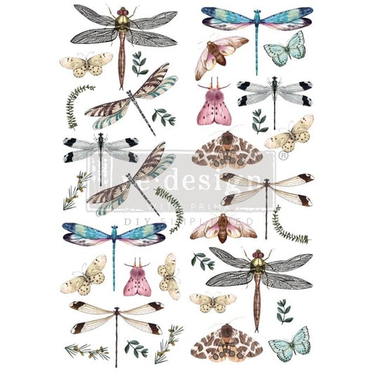 Riverbed Dragonflies, Furniture Transfer Decal by Re-Design with Prima, 24″X35″, CUT INTO 2 SHEETS