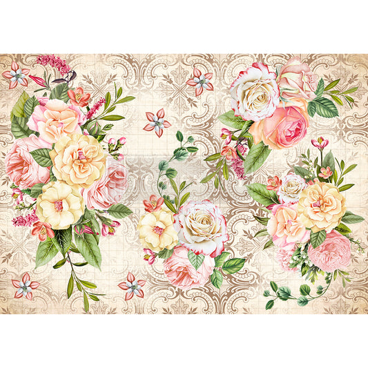 AMIABLE ROSES, Decoupage Rice Paper, Re-design with Prima, 11.5″ X 16.25″