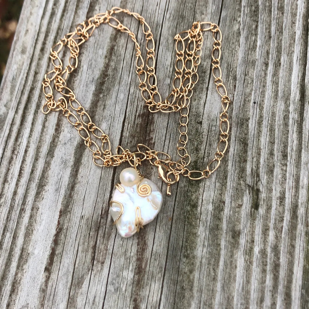 Fresh Water Pearl Necklace, Wire Wrapped Gold TONE Wire