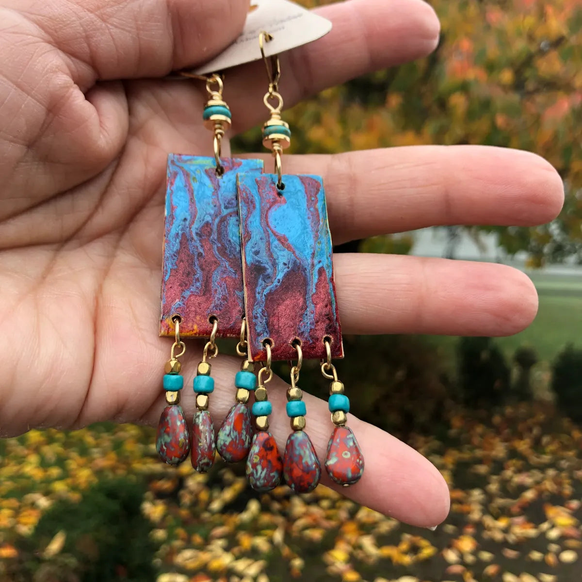 Red and Blue Paint Pour Earrings